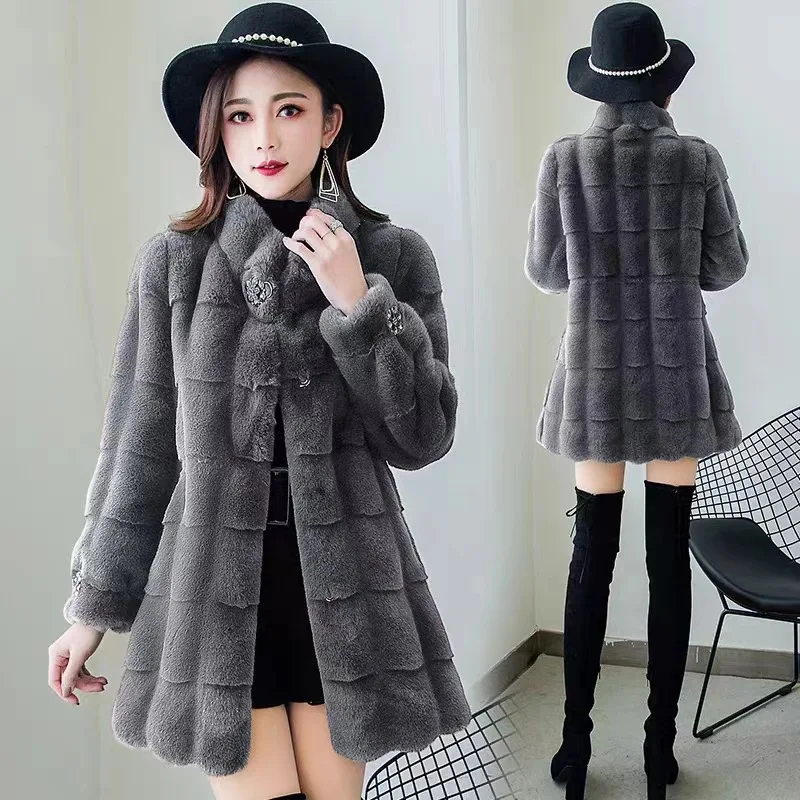 Jaket Bulu Imitasi Wanita 2026, Panjang Sedang, Kerah Tegak, Tebal, Hangat, Gaya Y2k, Jaket Streetwear Elegan, Ramping, Musim Gugur Musim Dingin