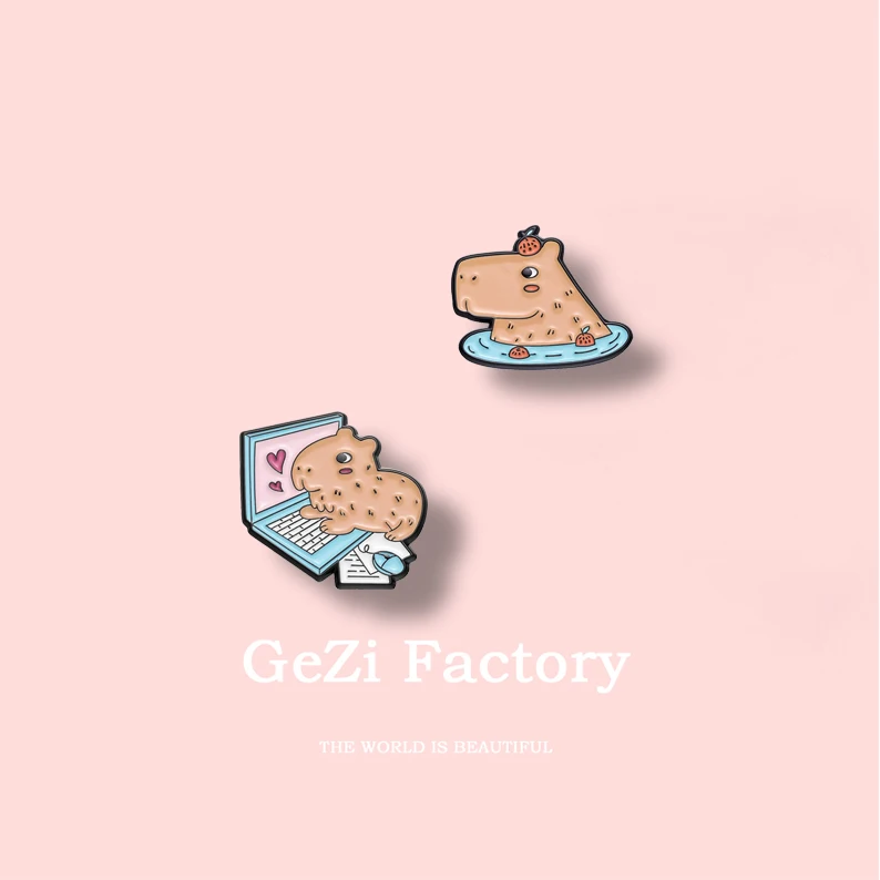 Cartoon capybara enamel pin for women hippo brooch animal cute lapel emblem custom hat