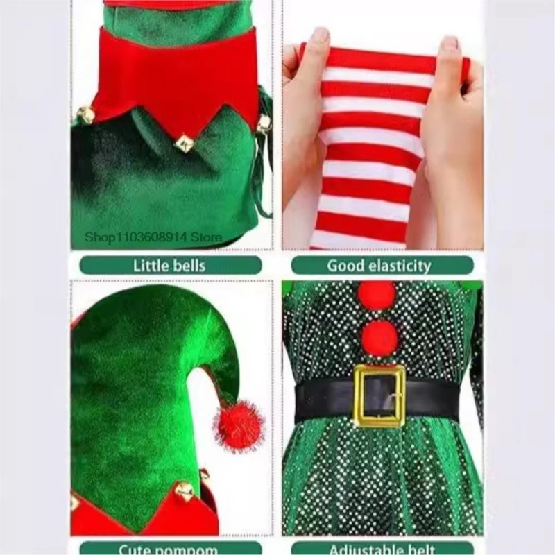 Christmas Elf Costume Santa's Helper Costume Sequin Elf Dress Set Christmas Festive Christmas Carnival Cosplay Outfits