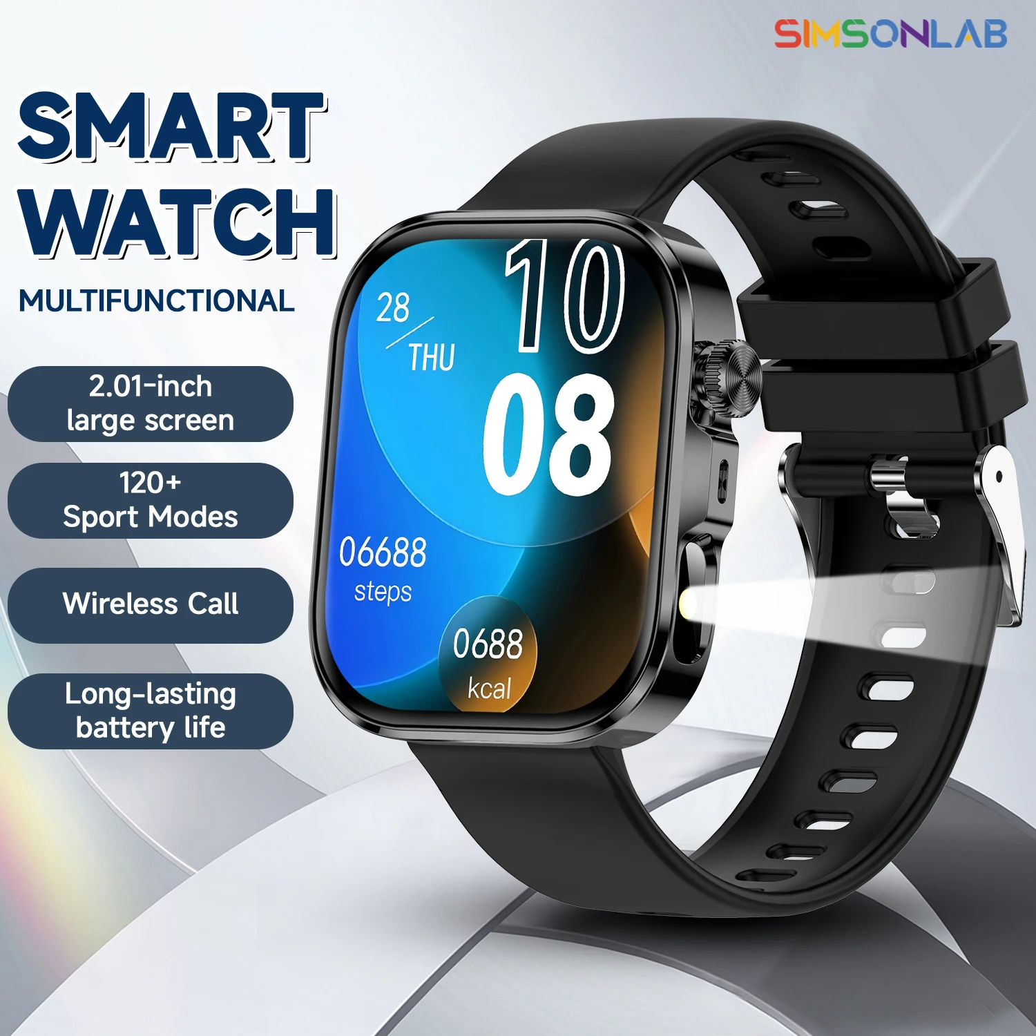 

Смарт-часы 2025 BT, фонарик, 2,01-дюймовый IPS-экран, мониторинг здоровья и сна, несколько спортивных режимов, для мужчин и женщин для Android и IOS