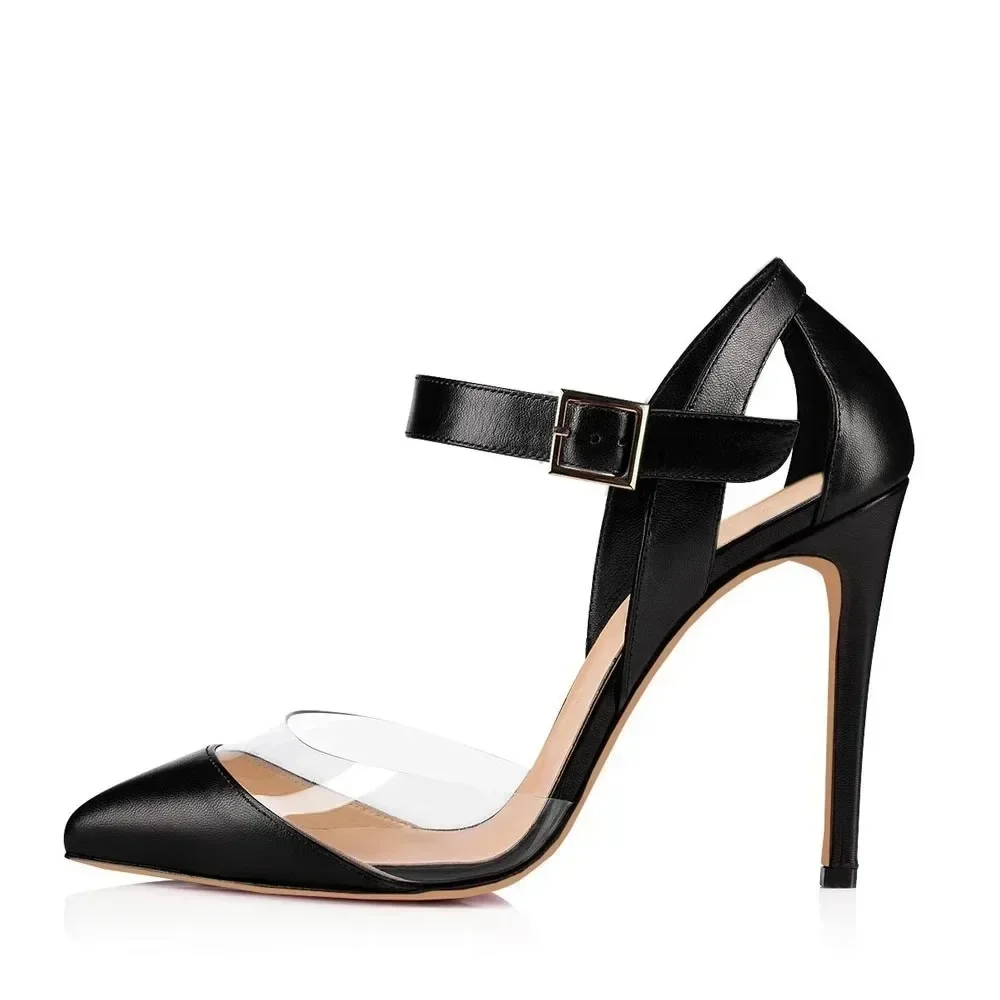 

Women Sandals Sexy PVC Transparent 11cm Pointed Toe High Heels Pumps Ankle Strap Stilettos Nightclub Party Dress Wedding Shoes