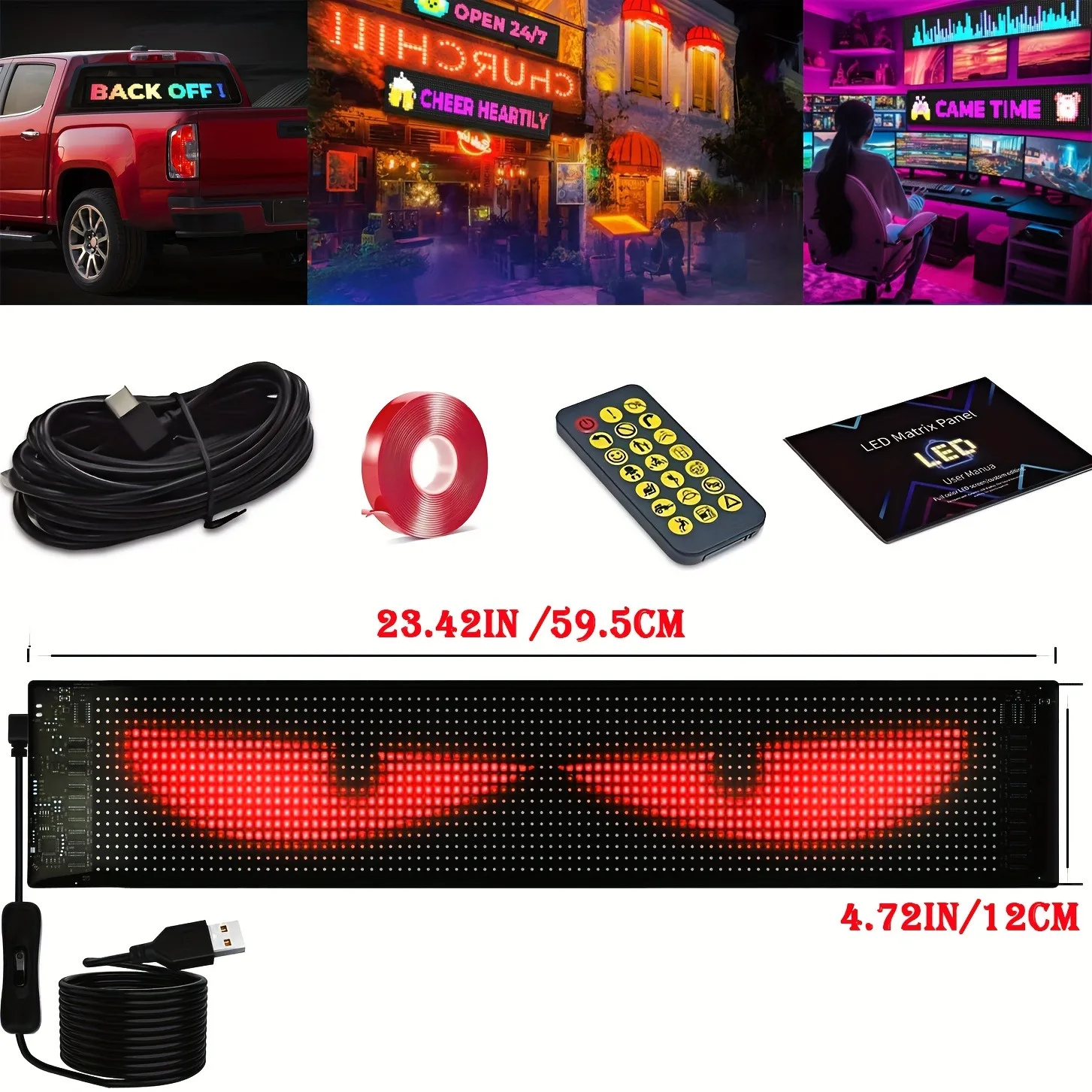 Demon Eye RGB LED Scrolling Sign APP Remote Animated Light, Wall Mount Car Ambient Light Christmas Halloween Party Decor