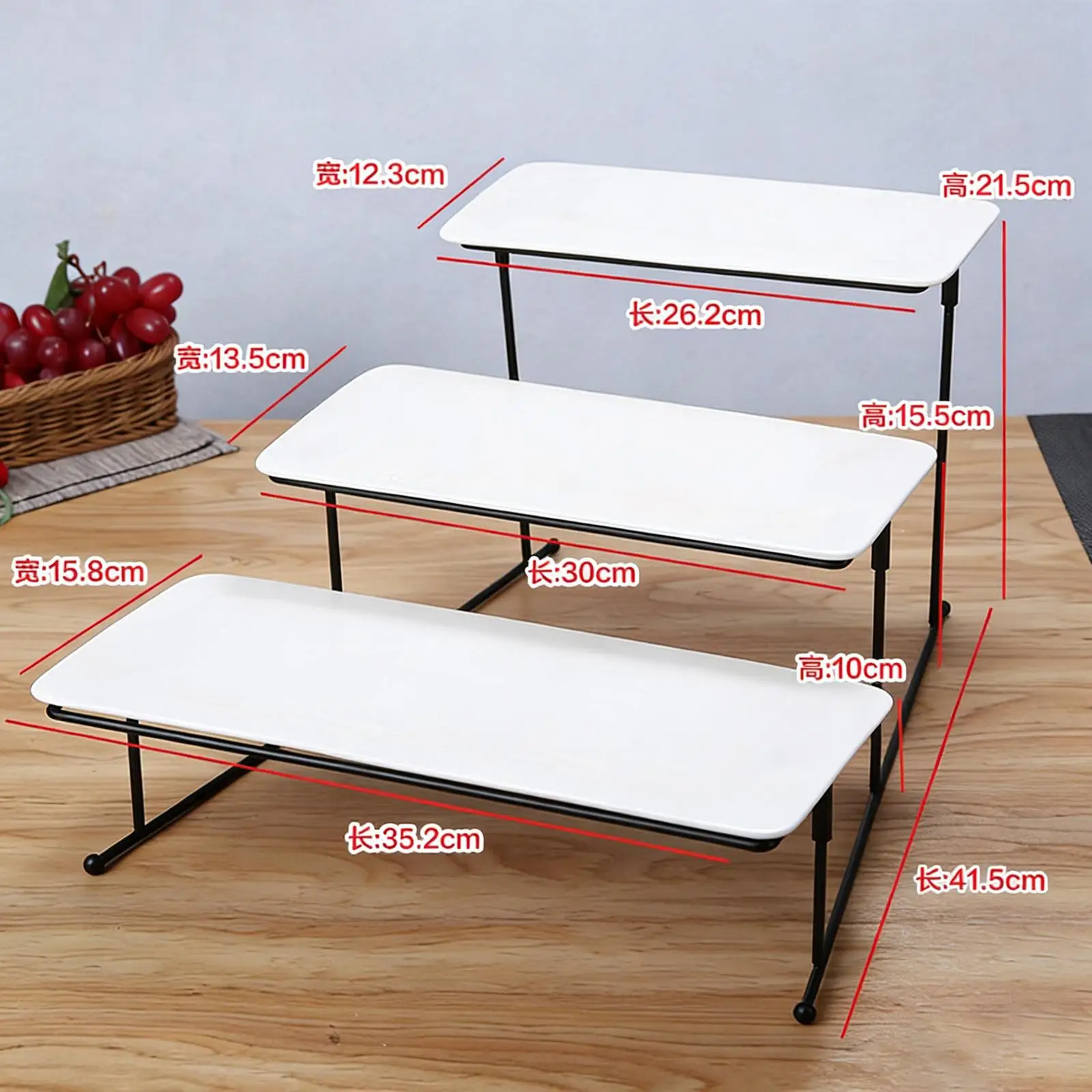 Large Capacity Three Level Ceramic Tray Serving Fruit Racks for Wedding Dessert Table Snack Display