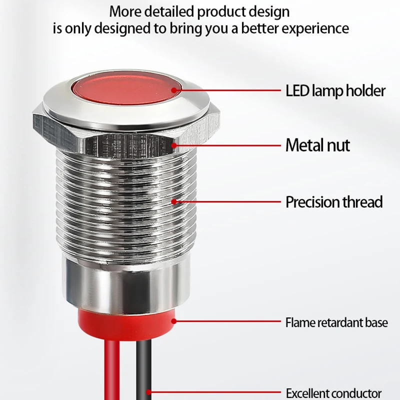 10mm Metal Indicator Light With Wire Indicator Light LED Signal Light IP68 Waterproof Indicator Light