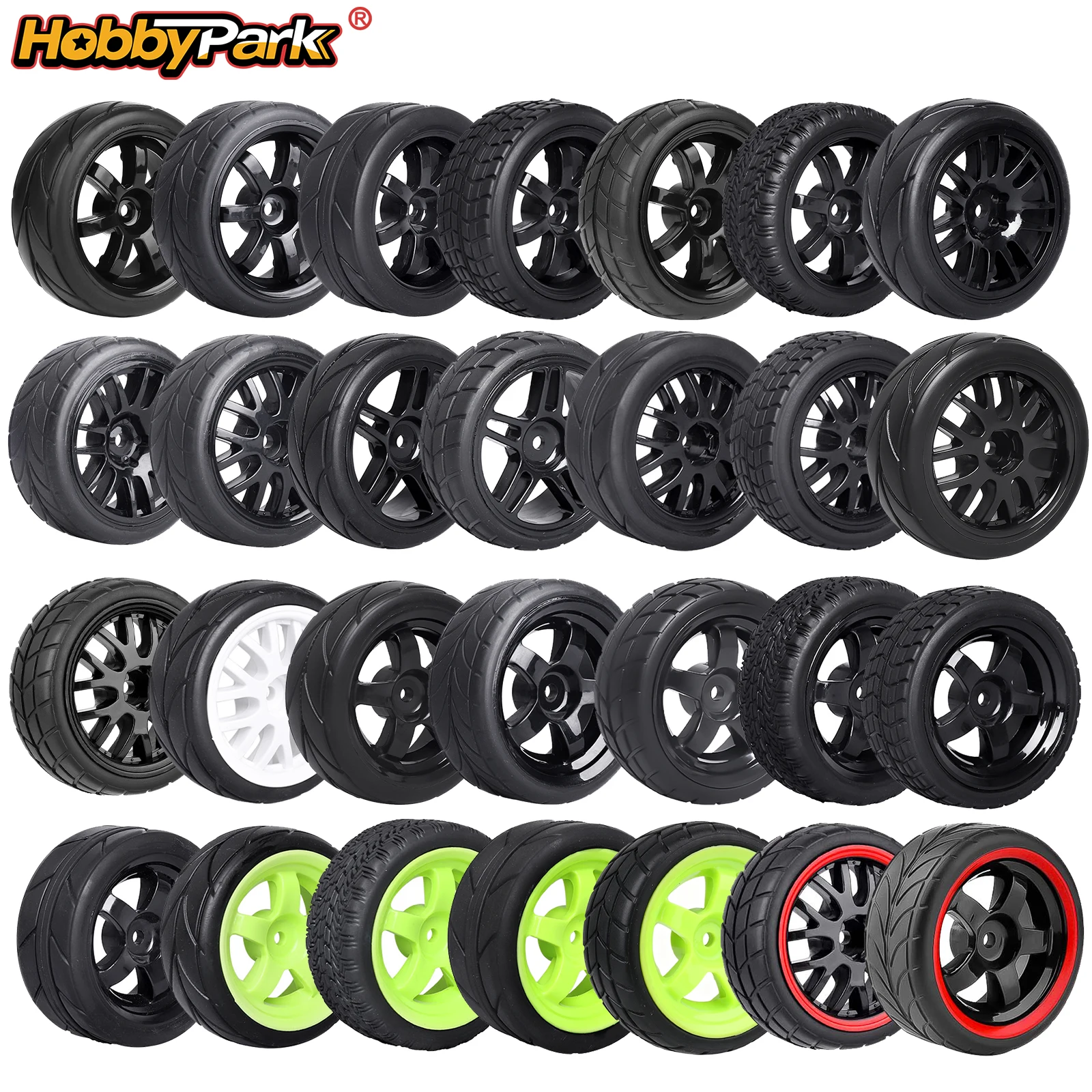Image of HobbyPark Vorgeklebte 2,56' Gummireifen und Felgen mit 12mm Sechskant für 1/10 On-Road Touring Car Traxxas 4tec Tamiya TT02