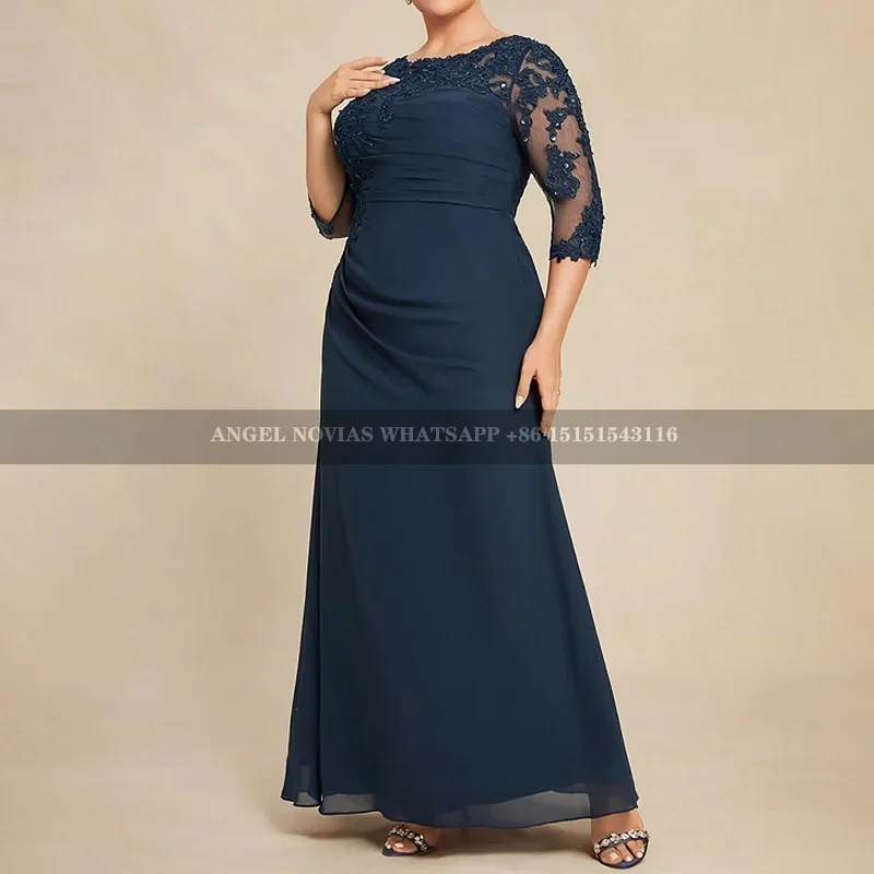 

Plus Size Navy Blue Mother of Bride Dresses for Women Wedding Party Gown with Lace Half Sleeves vestidos de fiestas elegant