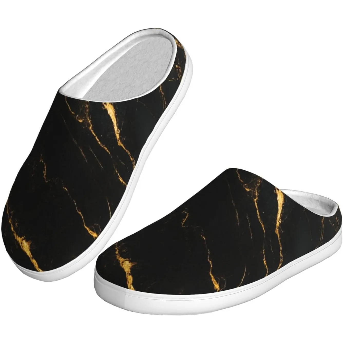 

Black Gold Marble Women’s Cozy Slippers Soft Cotton Indoor & Outdoor House Slippers With Anti-Slip Sole