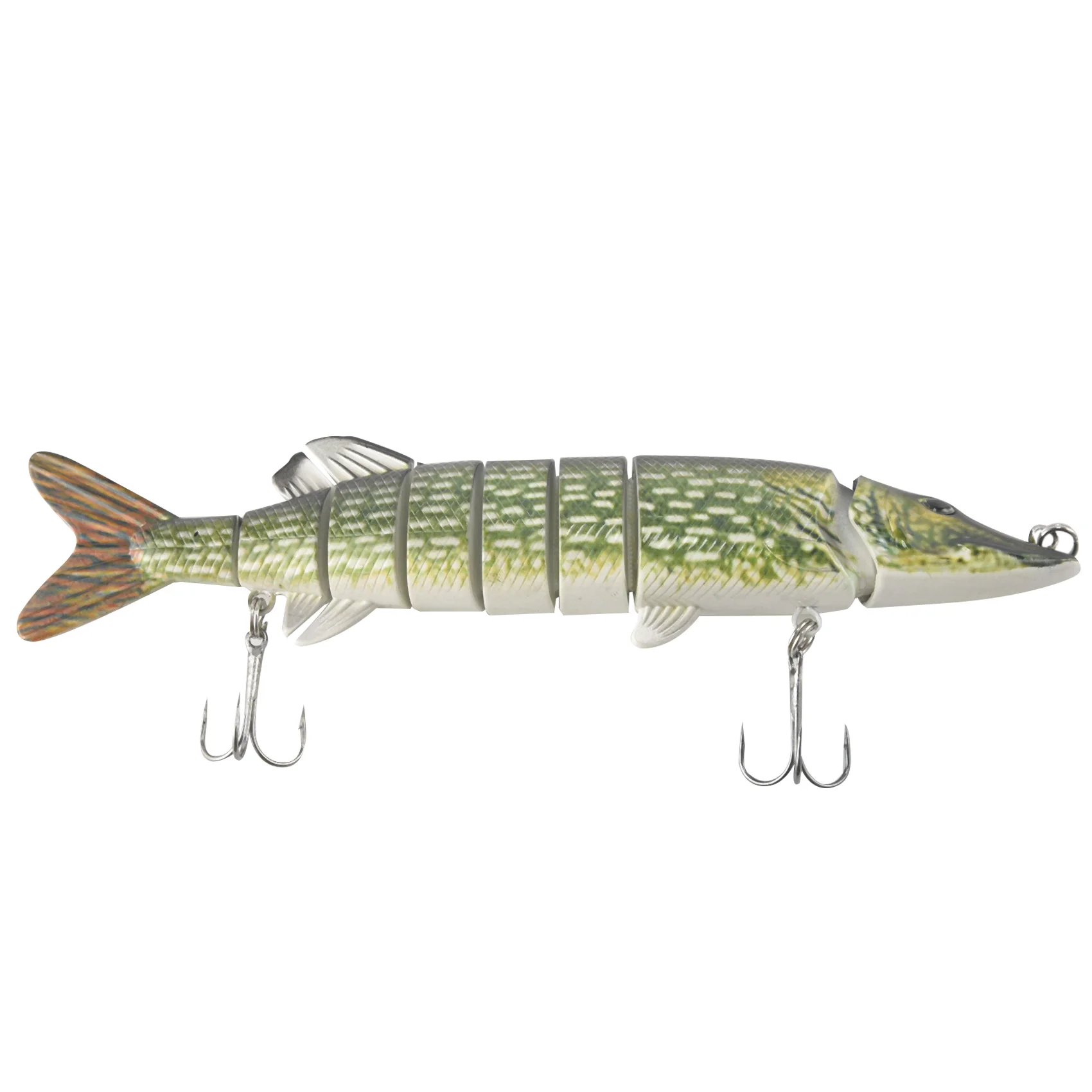 ABLJ20cm 40G Umpan Pancing Pike Muskie 8 Segmen Multi-sendi Seperti Hidup Umpan Berenang Crankbait Umpan Keras Kait Ikan Hijau Tentara