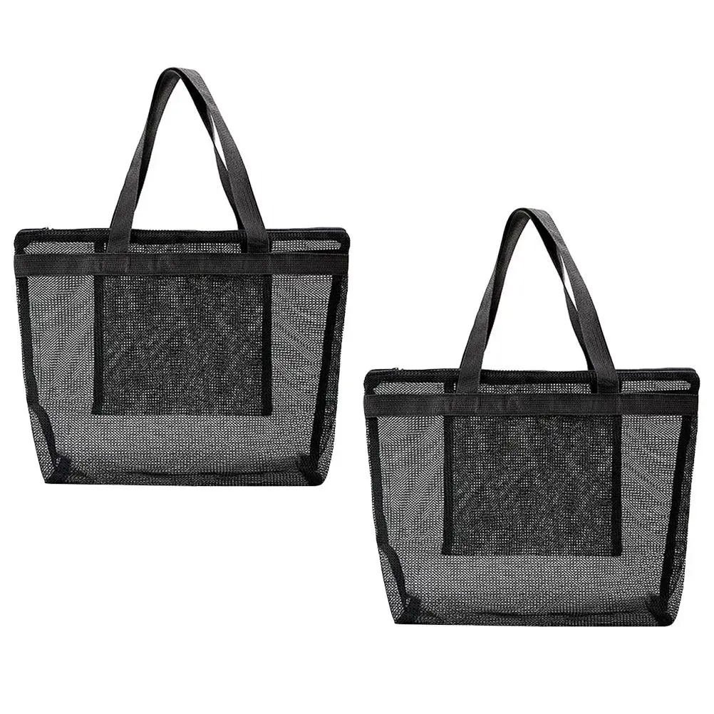 

2Pcs Beach Mesh Tote Bag Hollowed Out Design Portable Beach Bag with Reinforced Bottom Large Opening for Quick Drying Travel