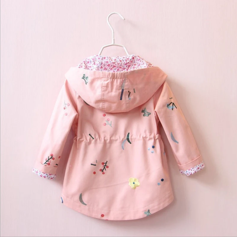 New Girls Trench Coats Embroidery Fashion England Style Windbreaker Jacket For Girls Spring Autumn 2-7 Years Children\'s Clothing