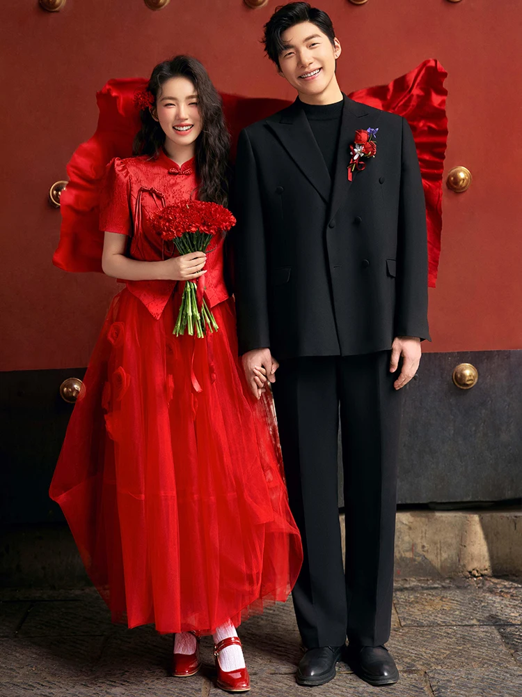 

Новый винтажный китайский свадебный комплект: вечернее платье для невесты, утренний халат для свадьбы, повседневное платье для возвращения домой