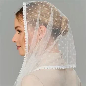 蕾絲曼蒂拉麵紗 西班牙風格穆斯林頭巾披肩 女士白色教堂面紗 天主教教堂婚禮面紗 10 最佳銷售 天主教面紗 - №10