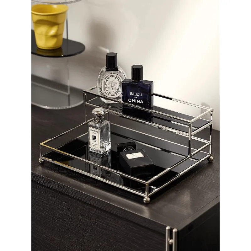 Acrylic Desktop Shelf Black Modern Simple Light Luxury Desktop Cosmetics Perfume Skin Care Double-layer Storage Rack