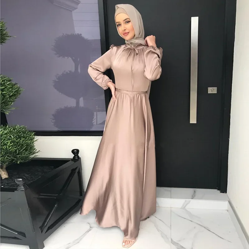 Spot XY006 Middle East Saudi Foreign Trade Cross-border Muslim Hui Solid Color Robe and Ankle Dress Dubai Abaya Muslim Sets