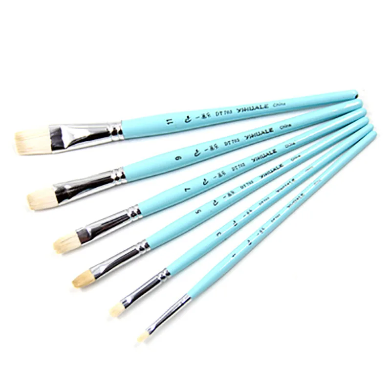 6pc Professional Acrylic Paint Artist Paint Brushes for Watercolor Oil Wool Hair Short Birch Blue Short Rod Brush Series set