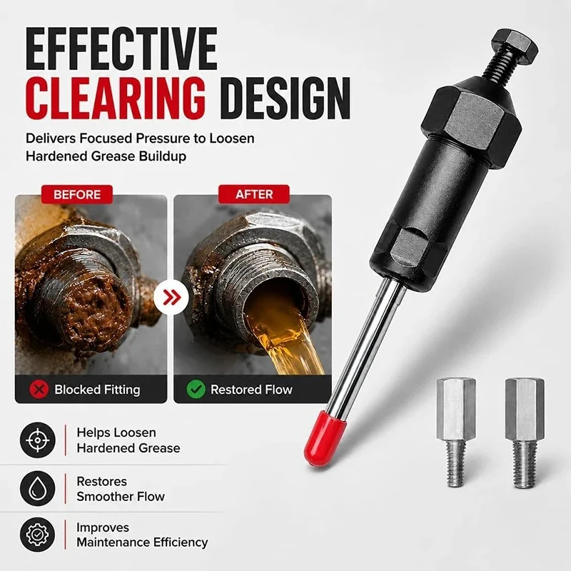 Heavy Duty Grease Fitting Cleaner 600psi Hydraulic Pressure Clogged Grease Zerk Cleaning Tool for Lawn Mowers Tractors