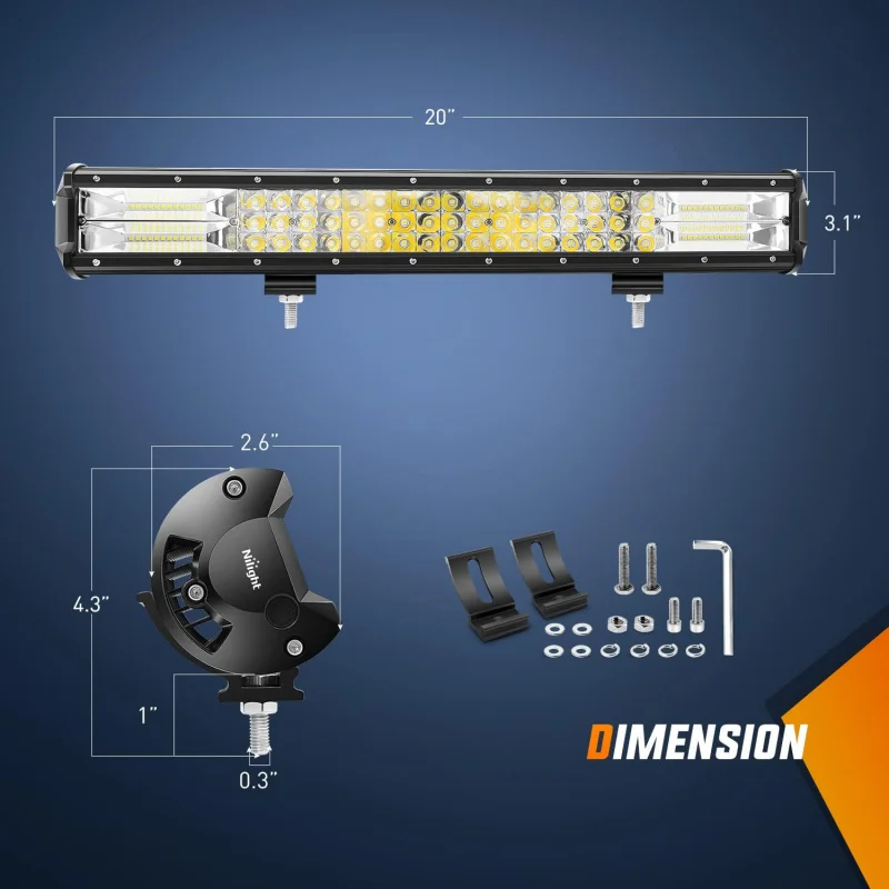 LED Light Bar 20Inch 288W Flood Spot Combo 28800LM Off Road Driving Lighting with Wiring Harness for Trucks Tractor Trailer Pick