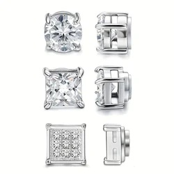 1pairs 6mm Fashion Rvs Magnetische Zirconia Niet-Piercing Stud Oorbellen voor Mannen en Vrouwen Dagelijkse Slijtage Sieraden Gift