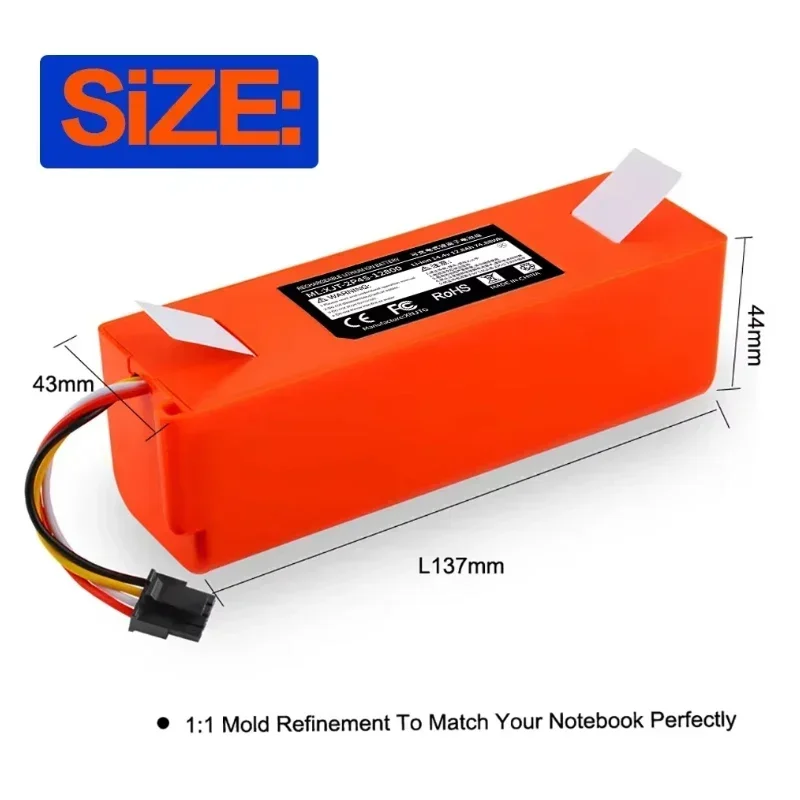 14.4V 12800mAh Vacuum Cleaner Battery Replacement for Xiaomi Roborock S50 S51 S55 T60 E352-00 S502-00 C10 E20 E35  SC Batteries