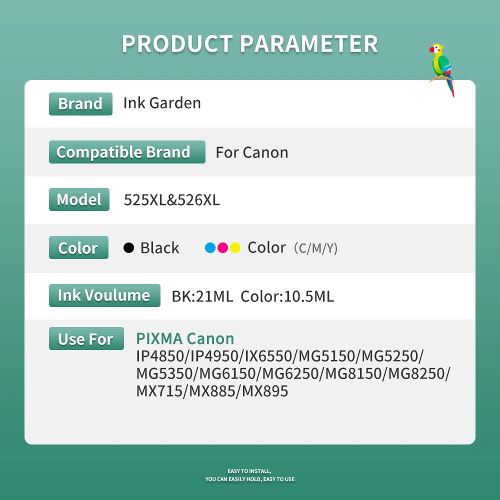 525 526 Ink Cartridge For Canon PGI525 CLI526 XL Compatible PIXMA IP4850 IP4950 IX6550 MG5150 MG5250 MG5350 Printer