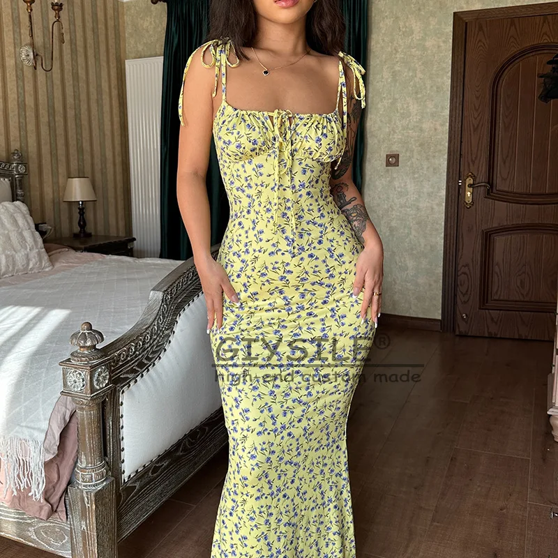 

GIYSILE 2025 New Summer Simple Fashion New Small Floral Sling Big Skirt Formal Women Elegant Evening Dresses Sleeveless