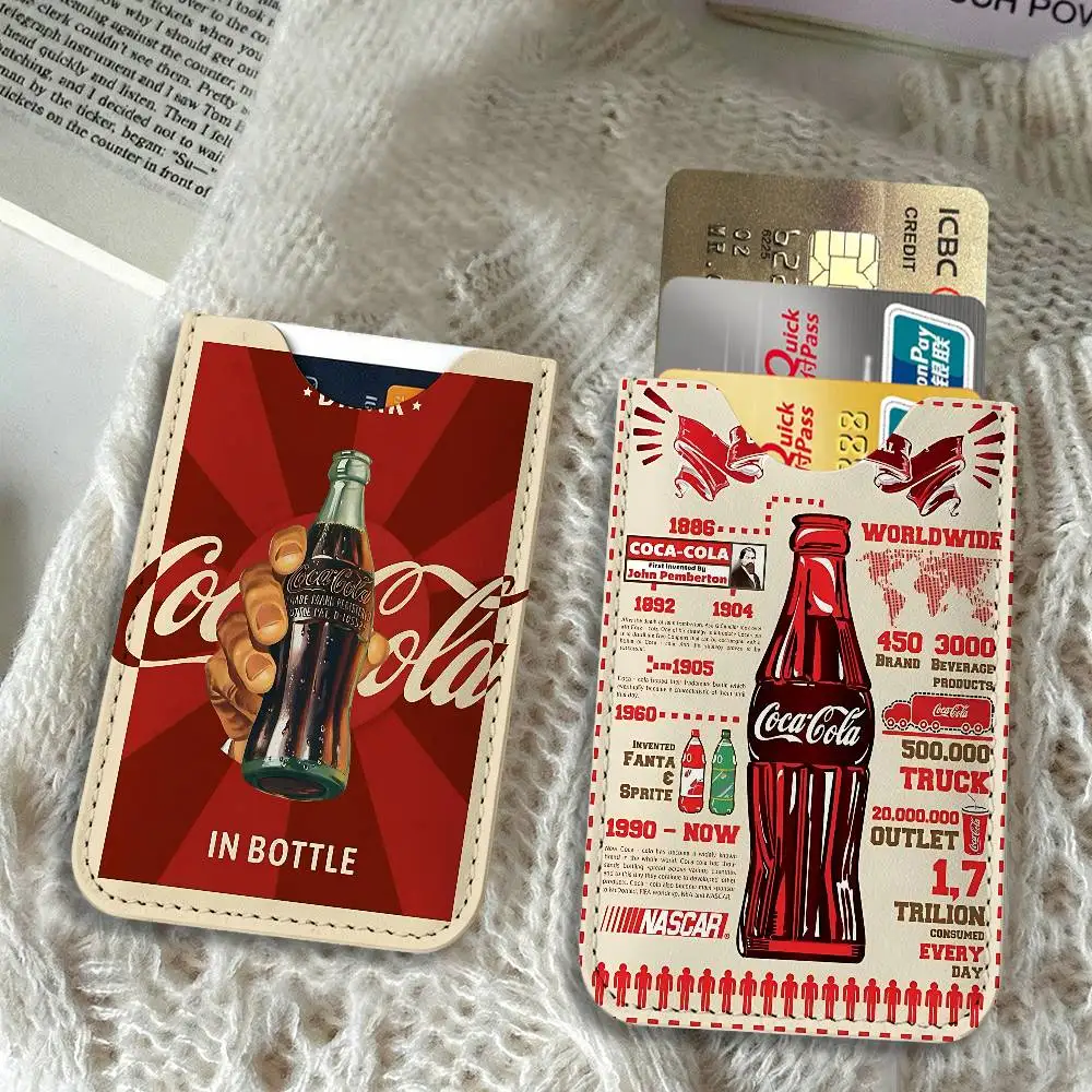 Coca -cola Vintage Creative Printed with Leather Protective Case Business Portable Letter Pattern Leather Credit Bags