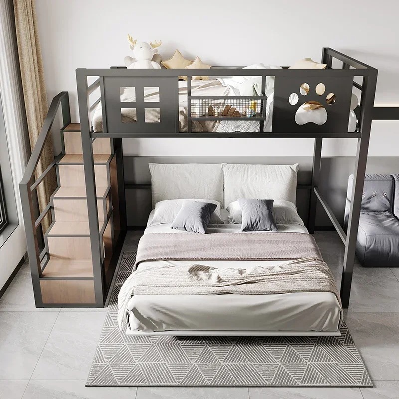 Customizable Bed Empty Elevated Attic Bed Single Wrought Iron Children's Duplex Second Floor Bed Under Table
