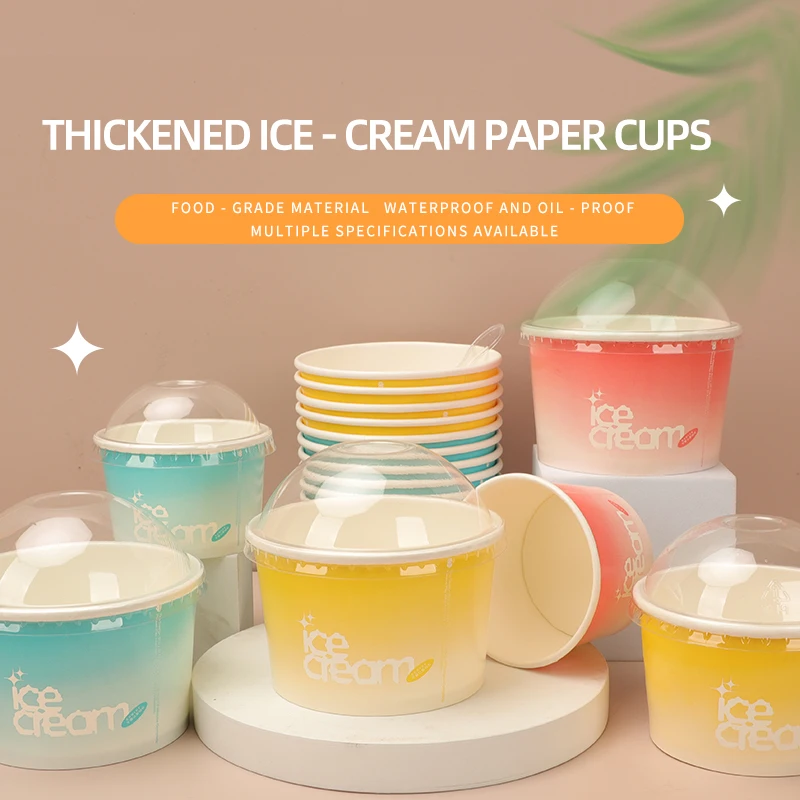 100Pcs 8 oz Disposable Ice Cream Bowls, Thick Paper Ice Cream Cups, Containers for Dessert, Snacks, Frozen Yogurt