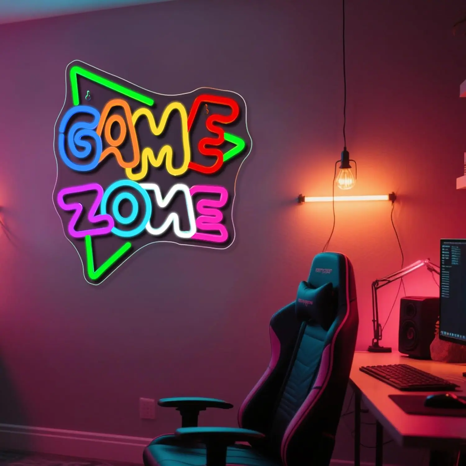 منطقة الألعاب الخضراء النيون غرفة الألعاب علامات النيون لديكور الحائط مصباح ليد غرفة نوم الأولاد في سن المراهقة رجل الكهف الإنترنت بار غرفة اللعب