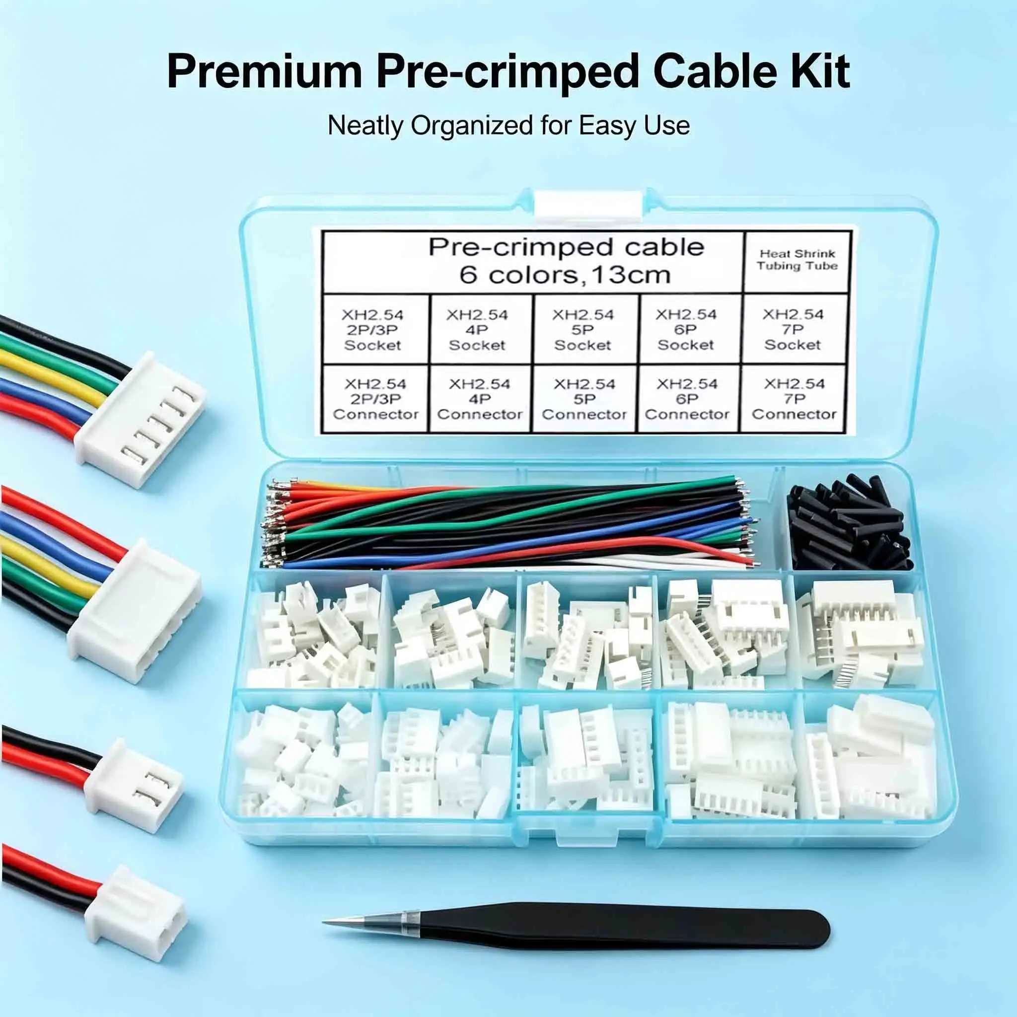Kit de connecteurs JST-XH à pas de 2,54 mm, 2 à 7 broches, avec fils mâles/femelles pré-crimpés – Projet électronique DIY pour la réparation de circuits imprimés