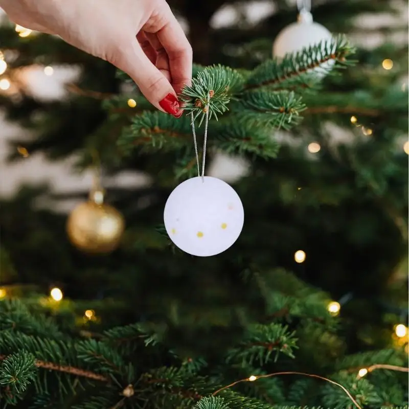 G99A 6Pcs Foams Snowballs White Round Balls with Glitters Star Christmas Tree Hanging Pendants Ornaments Home Party