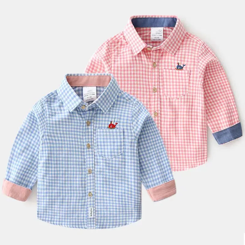 2023 Spring Autumn New 2 3 4 5 6 8 10 Years Children Baby Kids Plaid Tops Handsome Gentleman Formal Long Sleeve Shirt For Boys