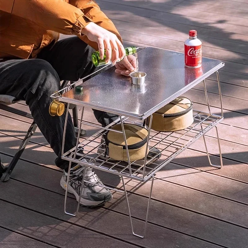 Outdoor folding table stainless steel multi-purpose camping picnic barbecue table incinerator stove table camping rack