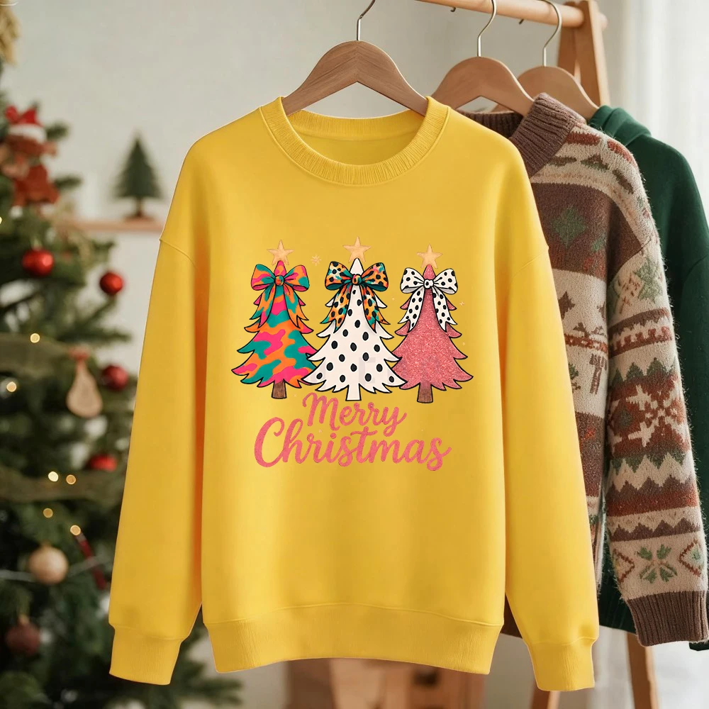 جديد عيد ميلاد سعيد الملونة القوس الأشجار يطبع البلوز المرأة Crewneck عارضة هوديي فضفاض الدافئة البلوز الشتاء الملابس الناعمة #6