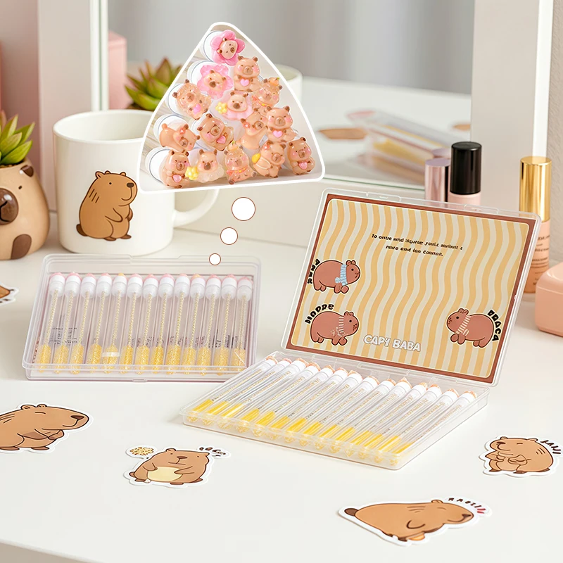 Paquete de 14 pinceles para rímel Capybara en una caja de regalo. Cada cabezal de cepillo se envuelta individualmente, brochas de maquillaje, brocha de pestañas de viaje.