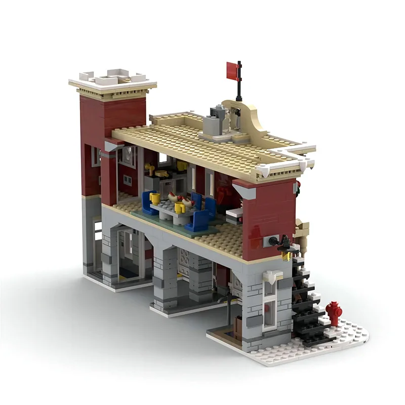 Bricklink City House Kerst Winter Dorp Brandweerkazerne 10263 Moc Uitgebreide Versie Sets Bouwstenen Kid Speelgoed Cadeau