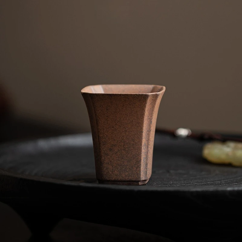 Tasse à thé vintage de style japonais en poterie rustique, forme carrée, petite tasse à thé pour la maison, le bureau ou le saké