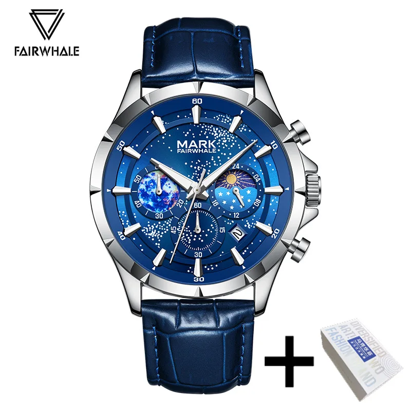 

Mark Fairwhale деловые часы для мужчин, модные часы с кожаным ремешком, мужские роскошные хронографы, водонепроницаемые кварцевые наручные часы, подарок Reloj