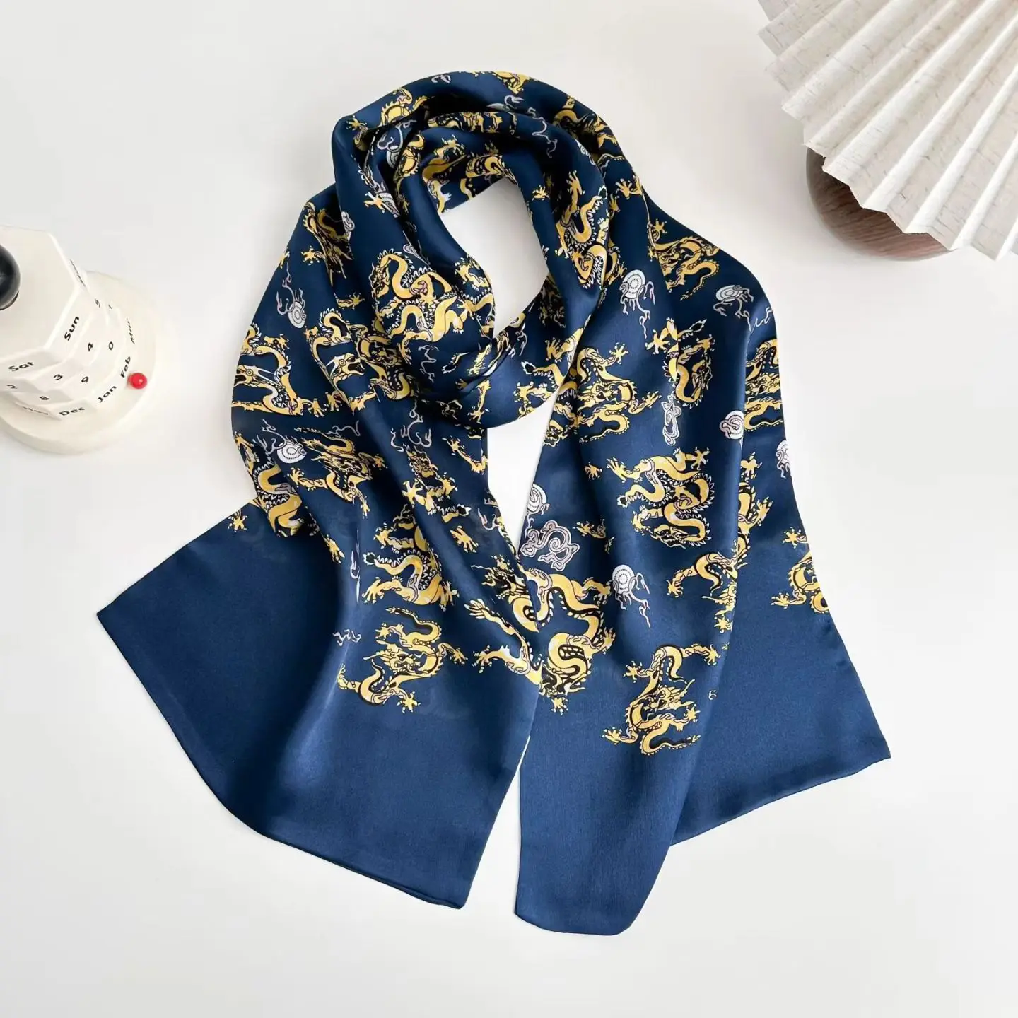 

100% Mulberry Silk Double-Sided Printed Scarf 26X160cm Chinese Dragon Pattern Elegant Long Silk Neck Wrap scarf women luxury
