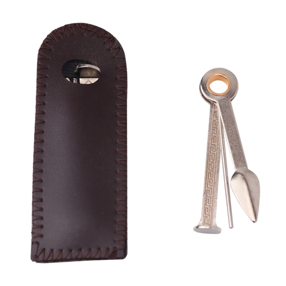 3 in 1 Smoking Tool Kit Stainless Steel Scraper Needle Pressure Bar Pipe Cleaner with Leather Pouch Smoking Accessories