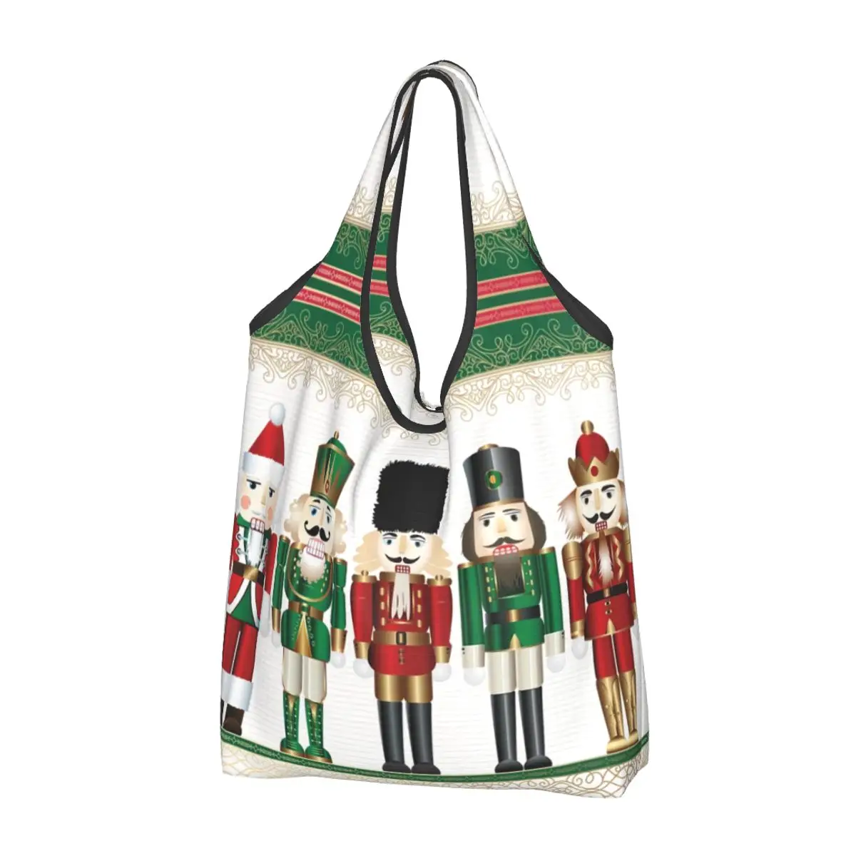 Merry Christmas Nutcrackers Grocery Shopping Bags Shopper Shoulder Tote Bag Big Portable Nutcracker Soldier Doll Gift Handbag