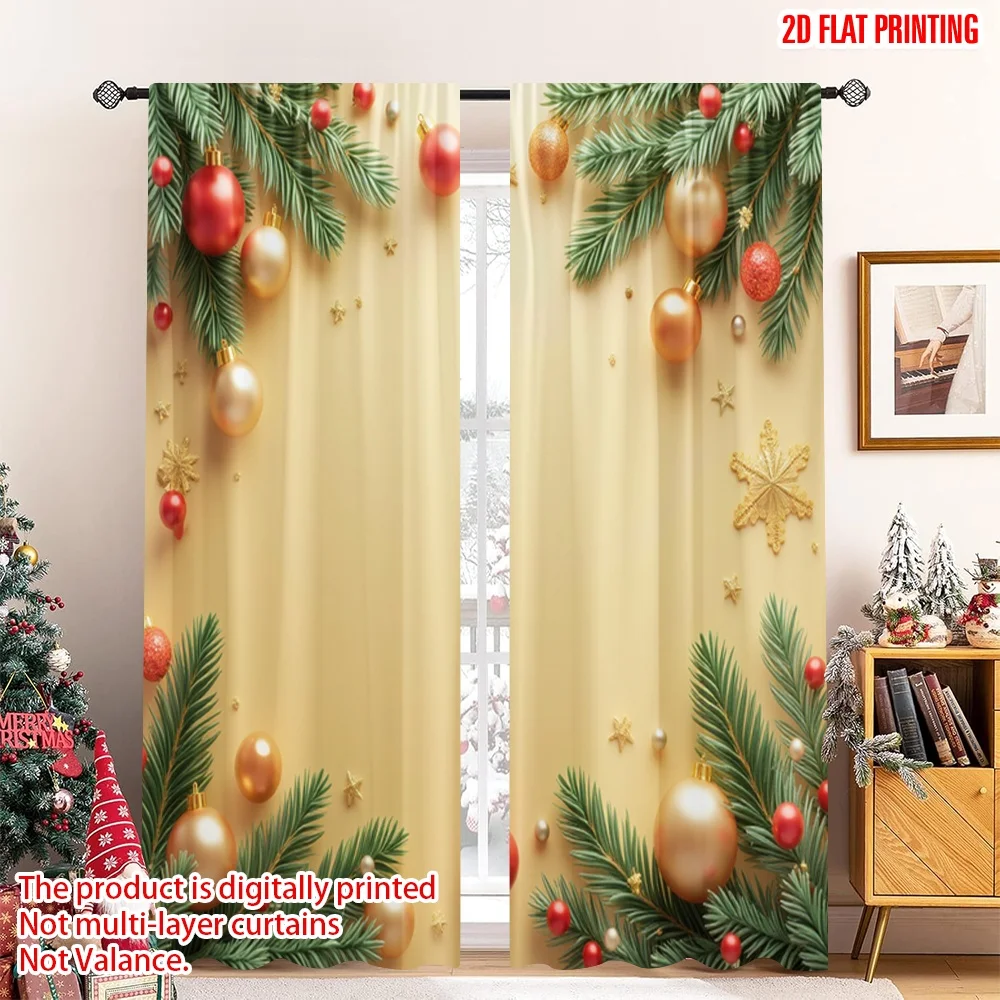 

2pcs 2D flat printing Christmas Curtain Christmas Ornaments Snowflakes Festive Celebration Fabric Without Electricity Festive
