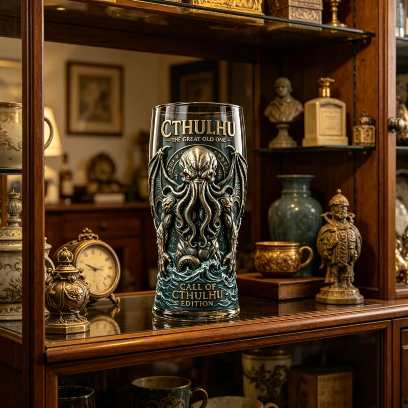 Cthulhu Mythos Octopus Printed Glass Mug, Gothic Horror Whiskey Cocktail Cup, Bar Home Party Beer Water Glassware Decorations