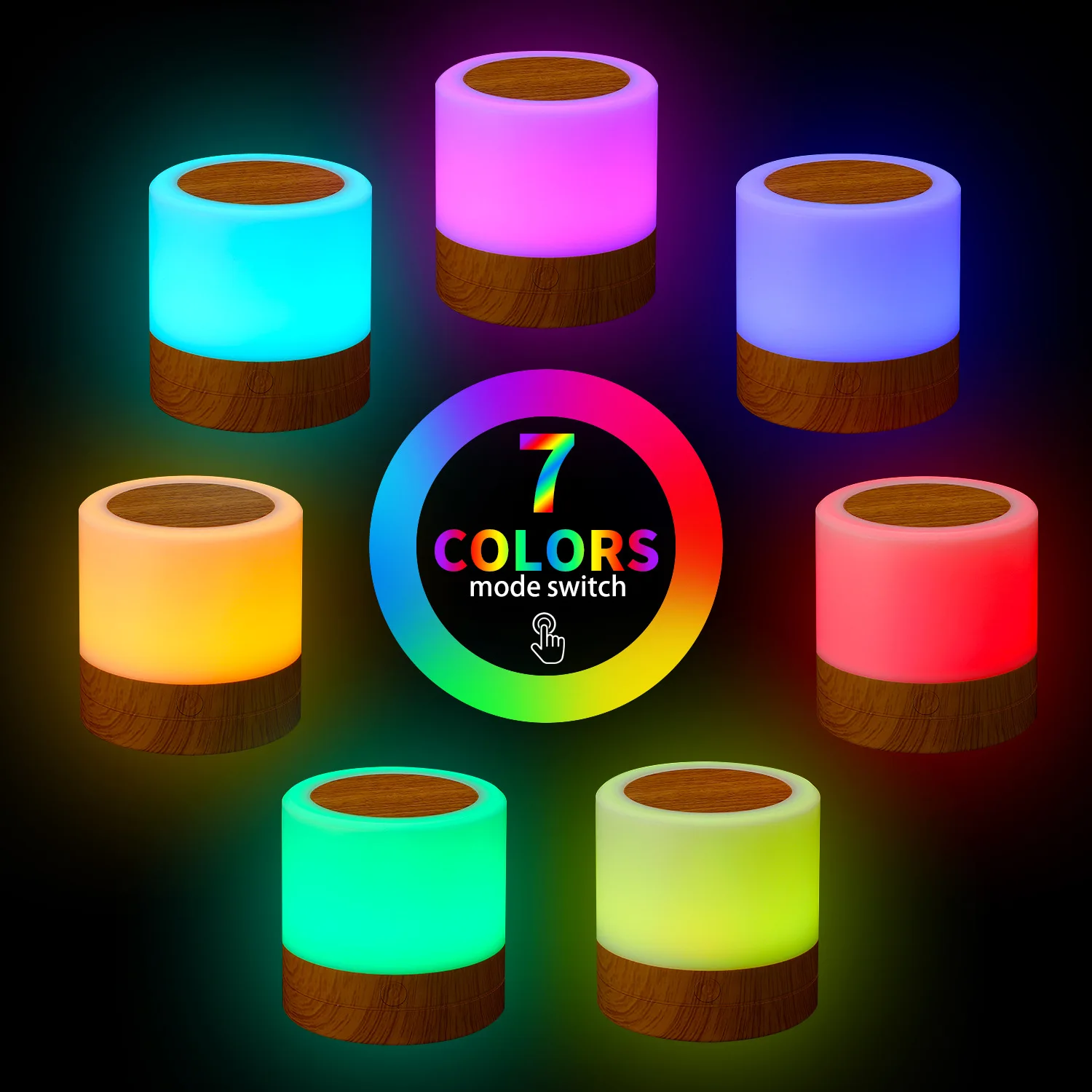 

New Touch Desktop Remote Control LED Seven Color Creative Wood Grain Charging Night Light Clapping Atmosphere Light