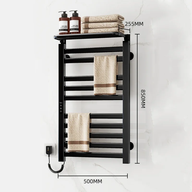 2024 New Black Home Bathroom With No Punching Heating And Drying Large Capacity Storage Rack Intelligent Electric Towel Rack