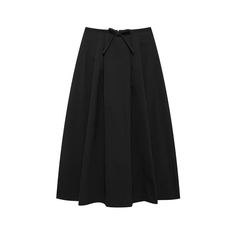 

ZBZA Summer Women's Half Skirt Bowknot Long Skirt 2024 New Fashion Loose High Waist Cape Peplum Small Black Skirts