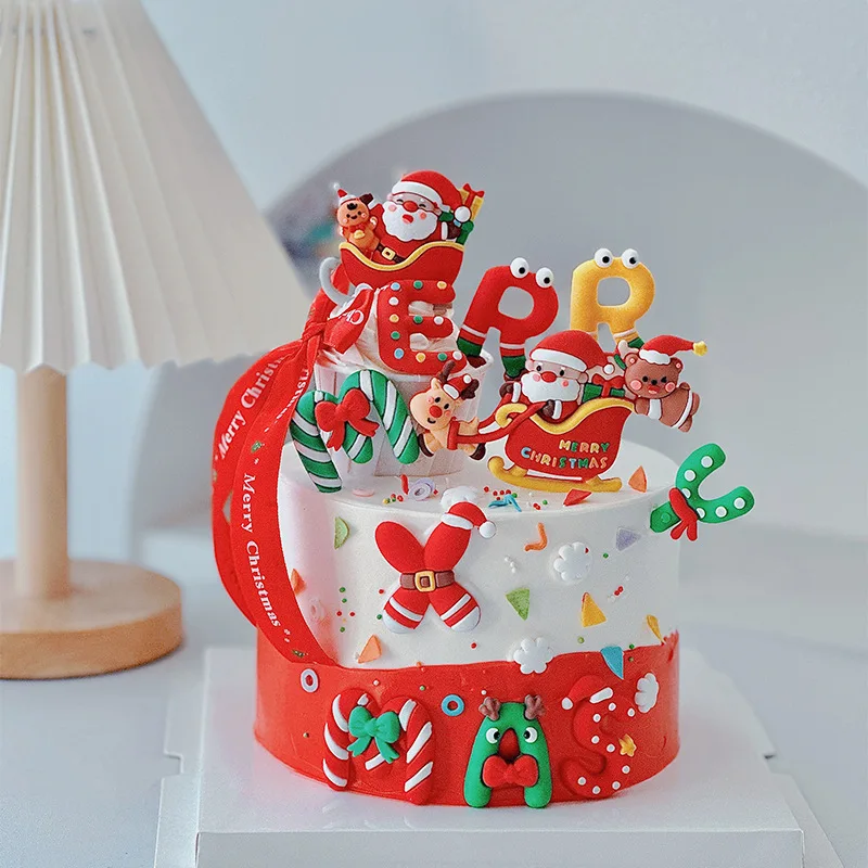 2024 Neue Weihnachtskuchen-Dekoration, Cupcake-Topper, Zubehör, Weihnachtsmann, Weihnachten, englisches Alphabet für Neujahr 2025, Party-Dekoration