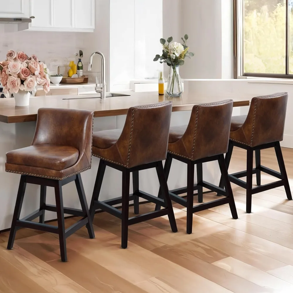 

26 Inch Counter Height Bar Stools Set of 4 for Kitchen Island, Swivel Modern Bar Counter Stools with Back and Oak Wood Legs