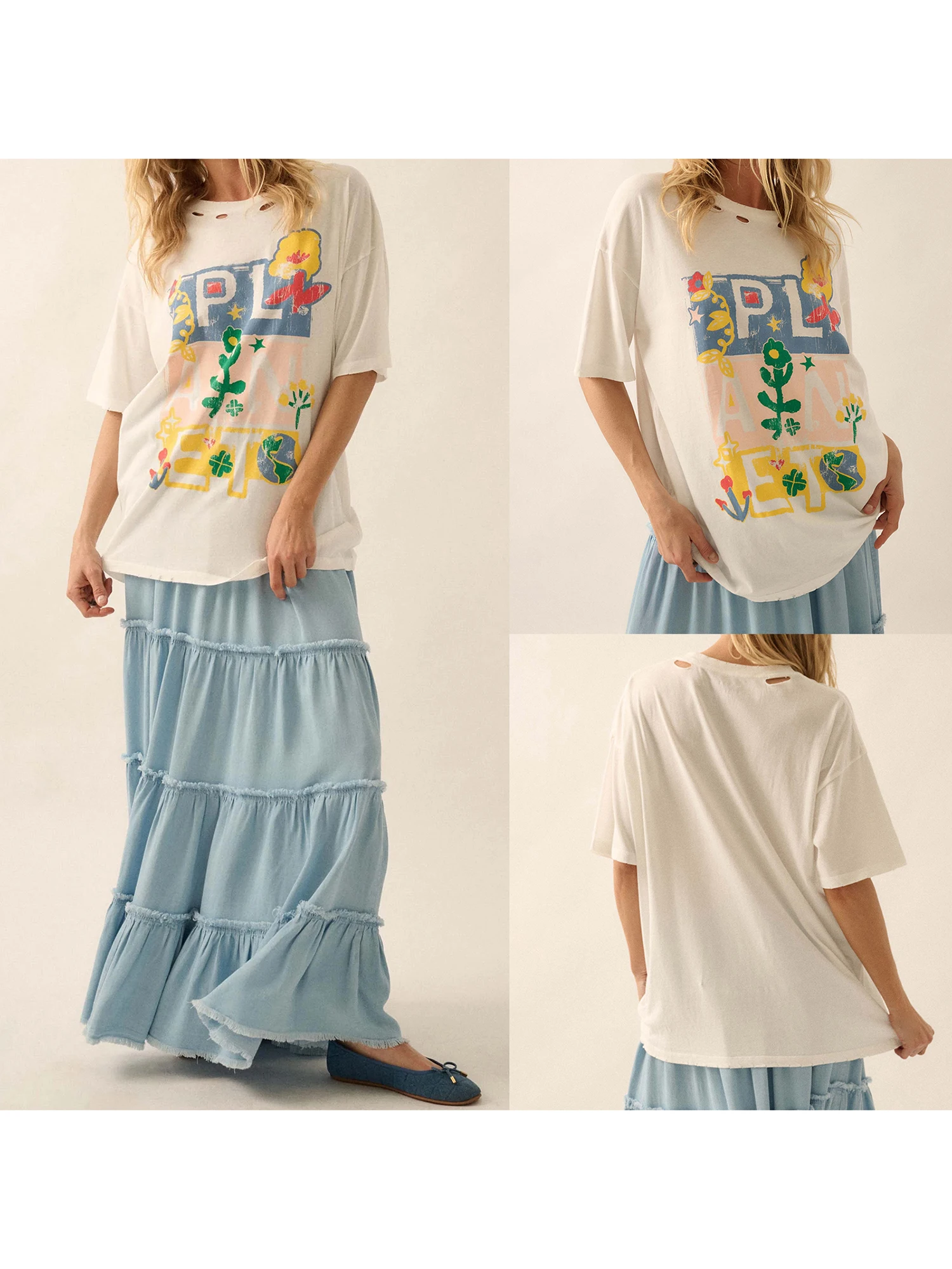 Sommer-Freizeitoberteile für Damen, kurzärmelig, V-Ausschnitt, geometrischer Druck, entspannte Passform, Bluse mit Rüschendetail