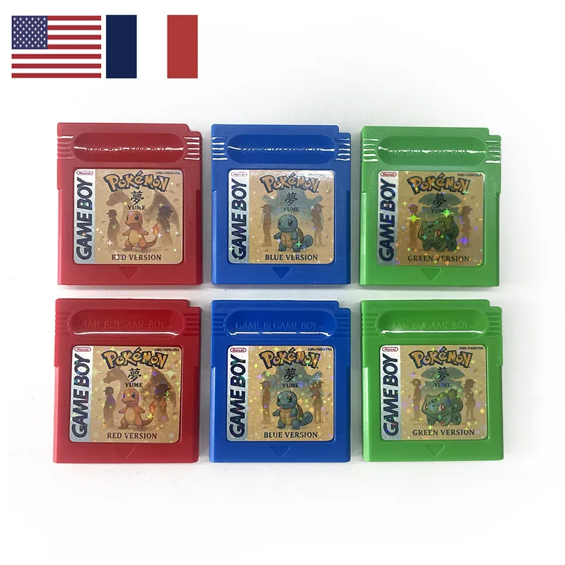 Cartouche de jeu vidéo Pokémon Yume Rouge Bleu Vert pour console GBC, avec fonction de sauvegarde de batterie, Hack ROM, compatible USA/FRA (Anglais/Français)